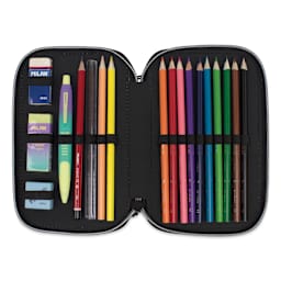 Milan Sunset Series Double Decker Pencil Case with Supplies, open