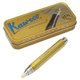 Kaweco Sketch Up Corrector Eraser Holder - Brass, 5.6 mm. next to the packaging