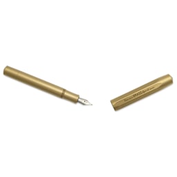 Kaweco Brass Sport Fountain Pen - Broad Nib, Blue Ink - pen and cap