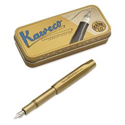 Kaweco Brass Sport Fountain Pen - Medium Nib, Blue Ink - pen and packaging