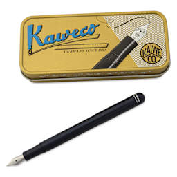 Kaweco Liliput Fountain Pen - Black, Broad, pen next to the packaging