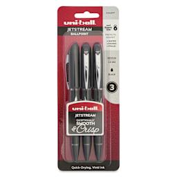 Uni-Ball Jetstream Ballpoint Pens - Black, 1 mm, Pkg of 3, front of the packaging
