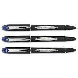 Uni-Ball Jetstream Ballpoint Pens - Blue, 1 mm, Pkg of 3, laid out with caps on