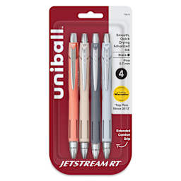 Uni-Ball Jetstream RT Retractable Ballpoint Pens - Warm Colors, 0.7 mm, Set of 4, front of packaging