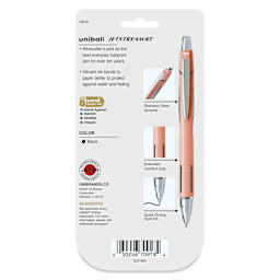 Uni-Ball Jetstream RT Retractable Ballpoint Pens - Warm Colors, 0.7 mm, Set of 4, back of packaging