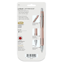 Uni-Ball Jetstream RT Retractable Ballpoint Pens - Soft Colors, 0.7 mm, Set of 4, back of packaging