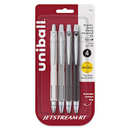 Uni-Ball Jetstream RT Retractable Ballpoint Pens - Grays, 0.7 mm, Set of 4, front of packaging