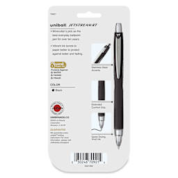 Uni-Ball Jetstream RT Retractable Ballpoint Pens - Grays, 0.7 mm, Set of 4, back of packaging