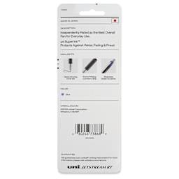 Uni-Ball Jetstream RT Retractable Ballpoint Pens - Blue, 1.0 mm, Set of 3, back of packaging