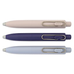 Uni-Ball One P. Retractable Gel Pens - Cool Colors, Pkg of 3, laid out with tips retracted