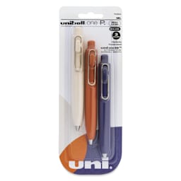 Uni-Ball One P. Retractable Gel Pens - Warm Colors, Pkg of 3, front of the packaging