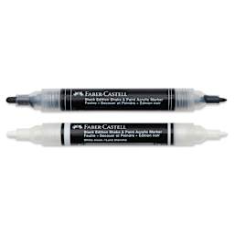 Faber-Castell Black Edition Twin Acrylic Marker - Black and White, Set of 2, caps off