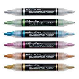 Faber-Castell Black Edition Twin Acrylic Marker - Metallic Colors, Set of 6, cap off