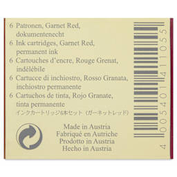 Graf von Faber-Castell Fountain Pen Cartridges - Garnet Red, Pkg of 6 - back of packaging
