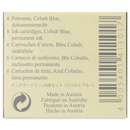 Graf von Faber-Castell Fountain Pen Cartridges - Cobalt Blue, Pkg of 6 - back of packaging