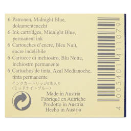 Graf von Faber-Castell Fountain Pen Cartridges - Midnight Blue, Pkg of 6 - back of packaging