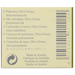 Graf von Faber-Castell Fountain Pen Cartridges - Olive Green, Pkg of 6 - back of packaging