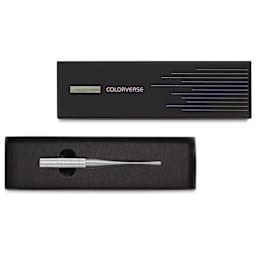 Colorverse Shuttle Nib Holder - Aluminum, Short, shown inside of the packaging