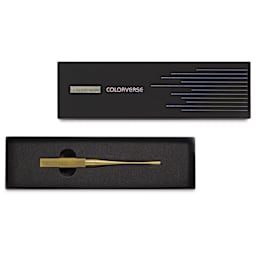 Colorverse Shuttle Nib Holder - Brass, 4-3/4", Short, shown inside of the packaging