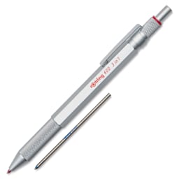 Rotring 600 3-in-1 Multicolor Ballpoint Pen and Mechanical Pencil - Silver, with extra pen refill