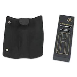 Endless Companion Single Pen Pouch - Black, opened next to packaging