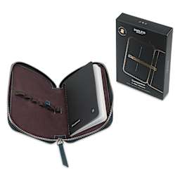 Endless Companion 5 Pen Pouch - Blue, open pen case next to packaging