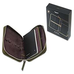 Endless Companion 10 Pen Pouch - Green, pen case open next to packaging