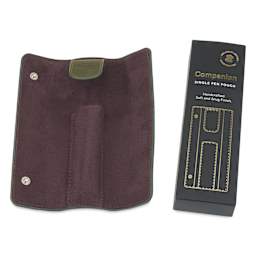 Endless Companion Single Pen Pouch - Green, open next to packaging