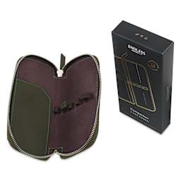 Endless Companion 3 Pen Pouch - Green, pen case opened next to packaging