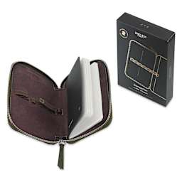 Endless Companion 5 Pen Pouch - Green, open pen case next to packaging