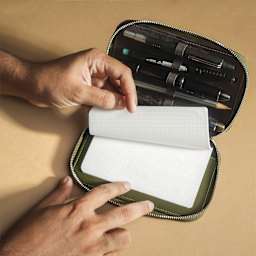 Endless Companion 5 Pen Pouch - Green, in use with pens inside (not inlcuded)