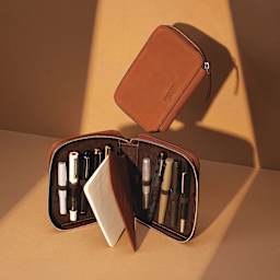 Endless Companion 10 Pen Pouch - Brown, pen case open showing drawing supplies inside (not included)