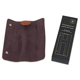 Endless Companion Single Pen Pouch - Brown, open next to packaging