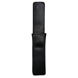 Girologio 2 Leather Pen Case - Black, magnetic flap raised