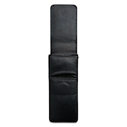 Girologio 3 Leather Pen Case - Black, magnetic flap open