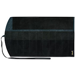 Girologio 10 Pen Leather Roll - Midnight Noir, showing interior of the pencil case