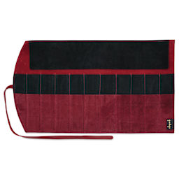 Girologio 10 Pen Leather Roll - Crimson Ember, showing interior of the pencil case