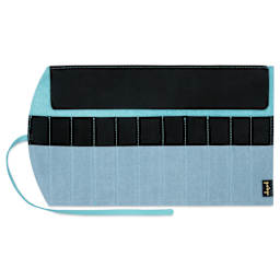 Girologio 10 Pen Leather Roll - Aqua Breeze, showing interior of the pencil case