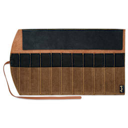 Girologio 10 Pen Leather Roll - Rustic Saddle, showing interior of the pencil case