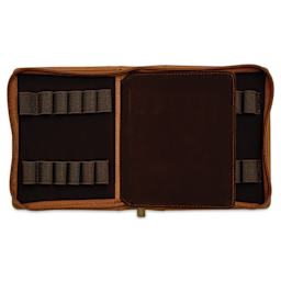 Girologio 12 Leather Pen Zip Case - Saddle Tan, open