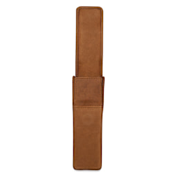 Girologio 2 Leather Pen Case - Saddle Tan, magnetic flap raised