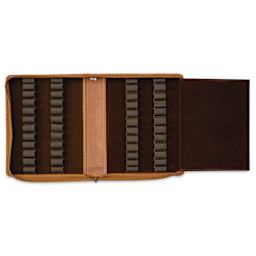 Girologio 24 Pen Leather Zip Case - Saddle Tan, 7.1" x 8.9"