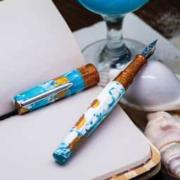 Benu Euphoria Fountain Pen - Blue Hawaiian, pen laid out with cap removed (image shows a different size nib)
