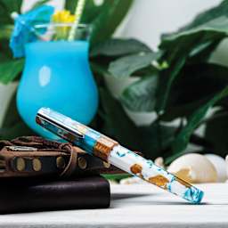 Benu Euphoria Fountain Pen - Blue Hawaiian, pen laid out with cap on