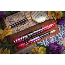 Benu Talisman Fountain Pen - Lily of the Incas, laid out (image may show a different size nib)