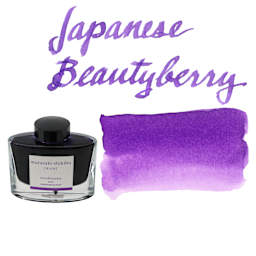 Pilot Iroshizuku Fountain Pen Ink - Japanese Beautyberry (Murasaki-shikibu), swatch and bottle