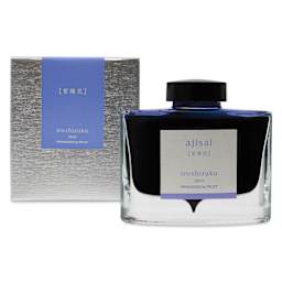 Pilot Iroshizuku Fountain Pen Ink - Hydrangea (Ajisai), 50 ml, packaging and bottle