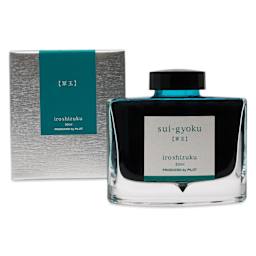 Pilot Iroshizuku Fountain Pen Ink - Emerald (Sui-gyoku), 50 ml, packaging and bottle