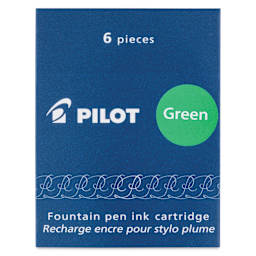 Pilot Fountain Pen Ink Cartridge - Green, Pkg of 6, packaging