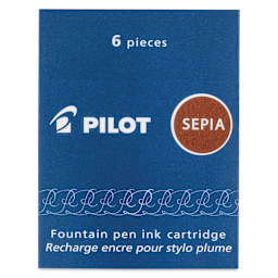 Pilot Fountain Pen Ink Cartridge - Sepia, Pkg of 6, packaging